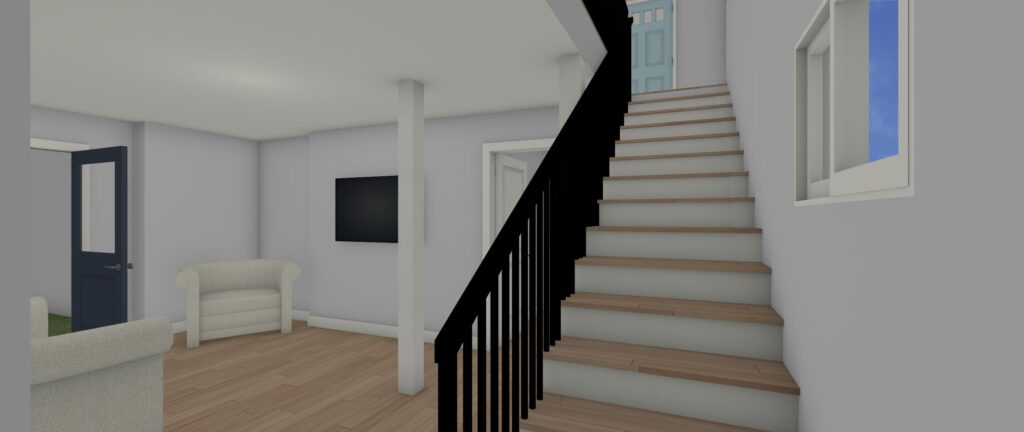 Interior stair rendering by RDD Solutions — residential design and drafting, Monterey County CA